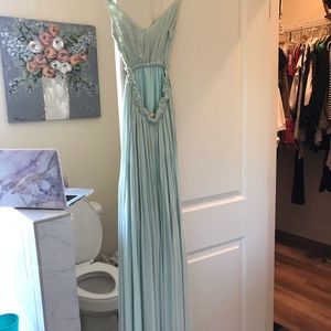 Spaghetti strap teal maxi dress with open back